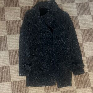 Ike Behar Black Flecked Wool Peacoat